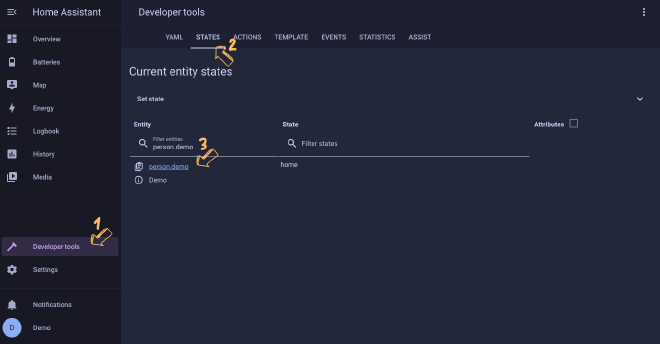 Home Assistant: Entity states
