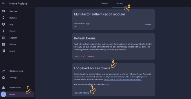 Home Assistant: Long-lived access tokens